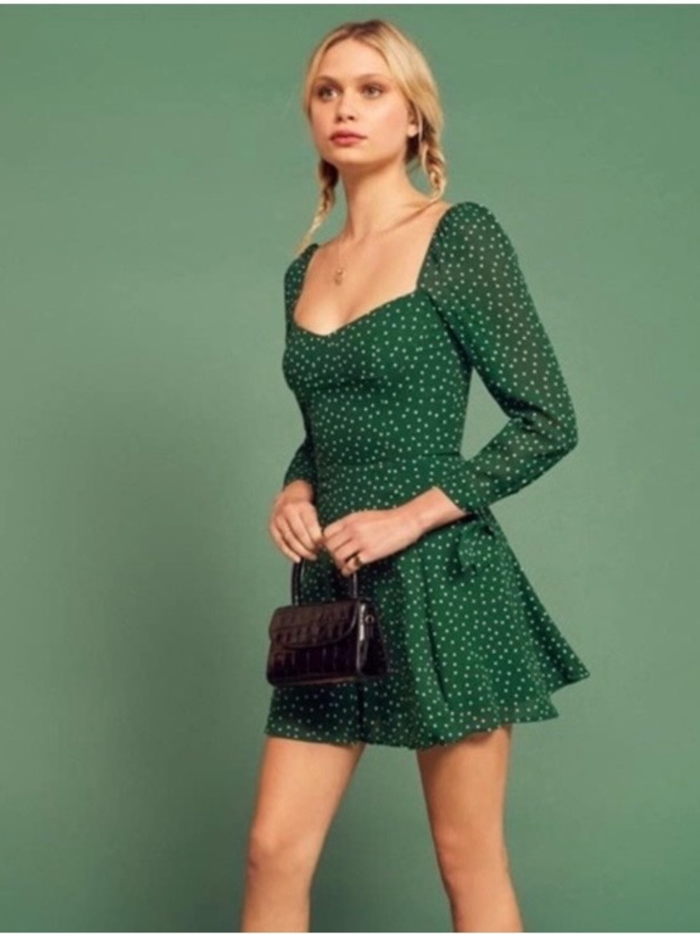 Reformation green floral long sleeve mini dress size 0